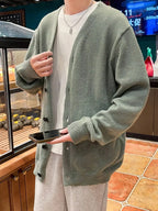 Men's Oversized Button Front Cardigan with Relaxed Drop Shoulder Knit Design