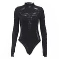 High Neck Cutout Long Sleeve Bodysuit for Gothic Punk Alternative Fashion