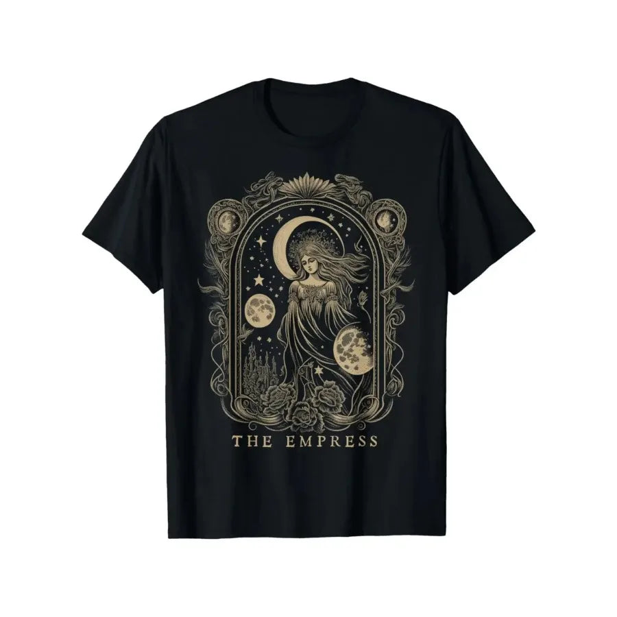 Anime Celestial Empress Graphic T-Shirt with Gothic Manga-Inspired Streetwear Design