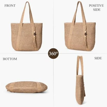 Open Weave Beach Tote Shoulder Bag with Relaxed Carry Design