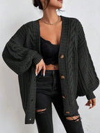 Women's Oversized Cable Knit Sweater with Textured Stitching and Relaxed Streetwear Silhouette