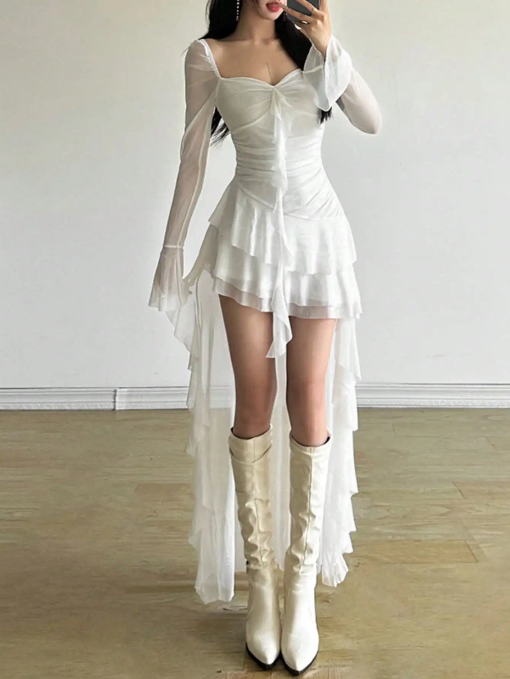 Elegant Sheer Sleeve Gothic Mini Dress with Alternative Fashion Style