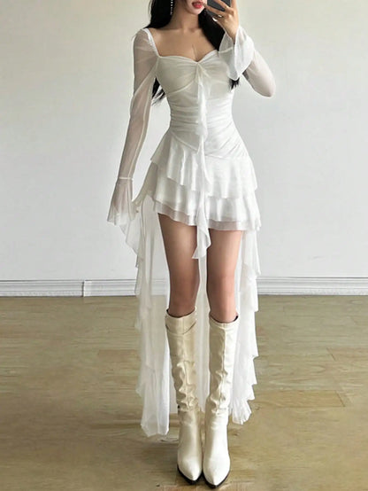 Elegant Sheer Sleeve Gothic Mini Dress with Alternative Fashion Style