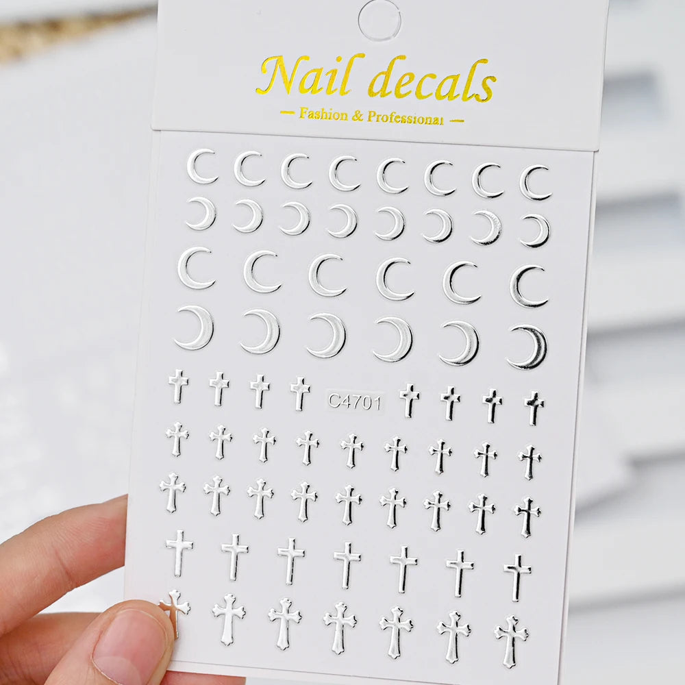 Celestial Gothic Nail Art Sticker Set with Hearts Stars and Moon Details
