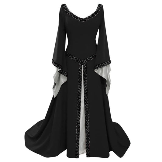 Elegant Medieval Inspired Gothic Maxi Dress with Fantasy Alternative Style