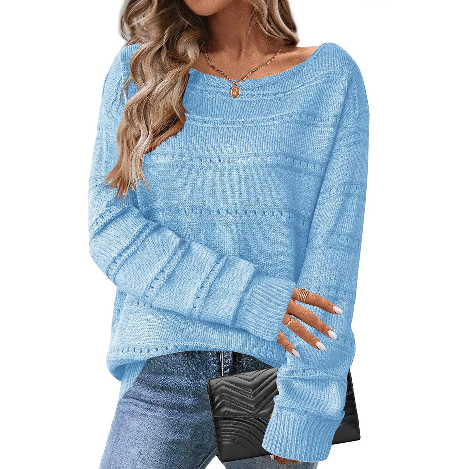 Women's Off Shoulder Loose Knit Sweater Contemporary Streetwear Pullover Top