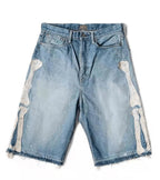 Men's Vintage Washed Denim Shorts with Relaxed Fit and Embroidered Streetwear Style