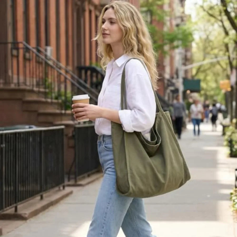 Large Slouchy Canvas Hobo Tote Bag with Relaxed Everyday Shoulder Design