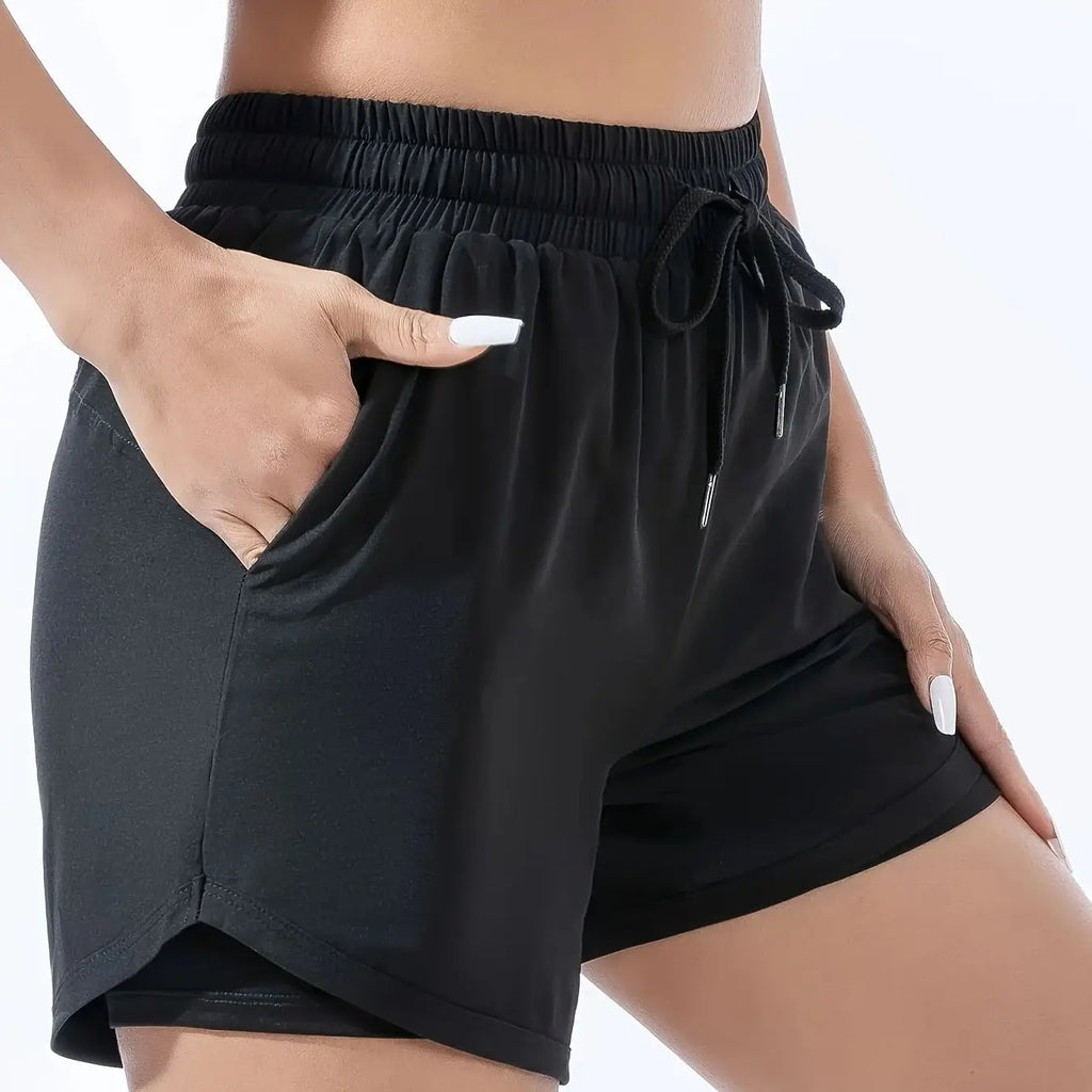 Women's High Waist 2-in-1 Quick Dry Running Shorts with Functional Pockets and Athletic Fit