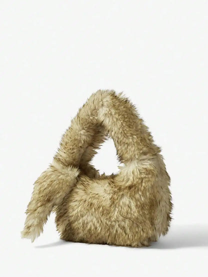 Faux Fur Hobo Shoulder Bag with Chain Detail Y2K Inspired Styling