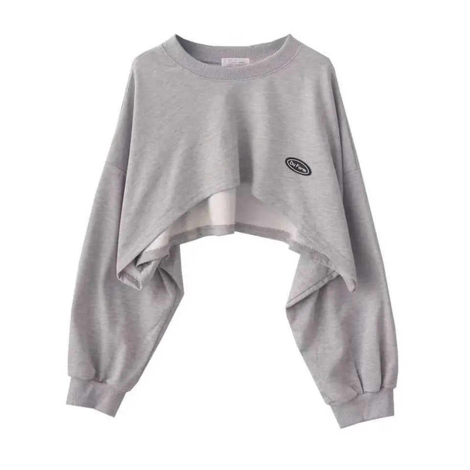 Women's Cropped Batwing Sleeve Sweatshirt with Relaxed Fit for Modern Streetwear Style