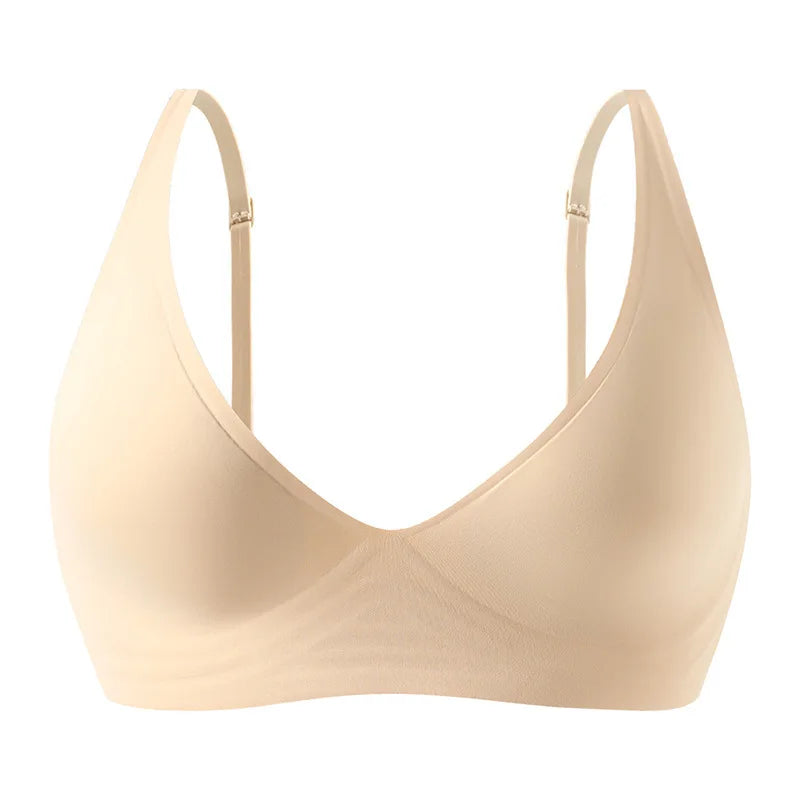 Seamless Deep-V Wire-Free Bra with Wide Smoothing Straps