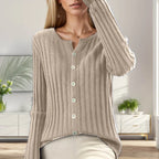 Women's Ribbed Button Front Relaxed Knit Contemporary Sweater Cardigan Top