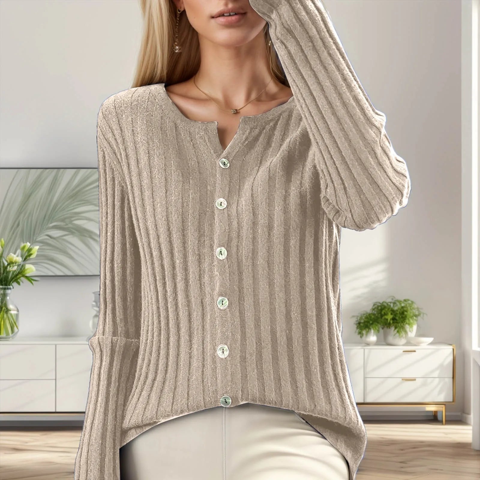 Women's Ribbed Button Front Relaxed Knit Contemporary Sweater Cardigan Top
