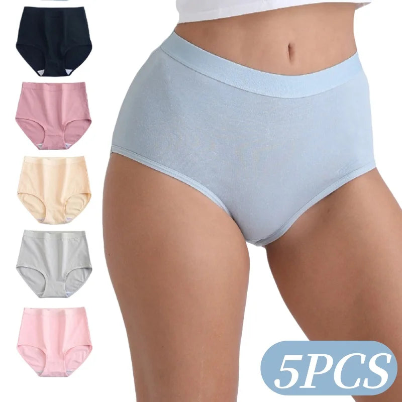 5-Piece High-Waisted Cotton-Blend Brief Set with Smoothing Wide Waistbands
