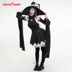 Women's Layered Hooded Dress Costume Set with Oversleeves and Statement Accessory Details