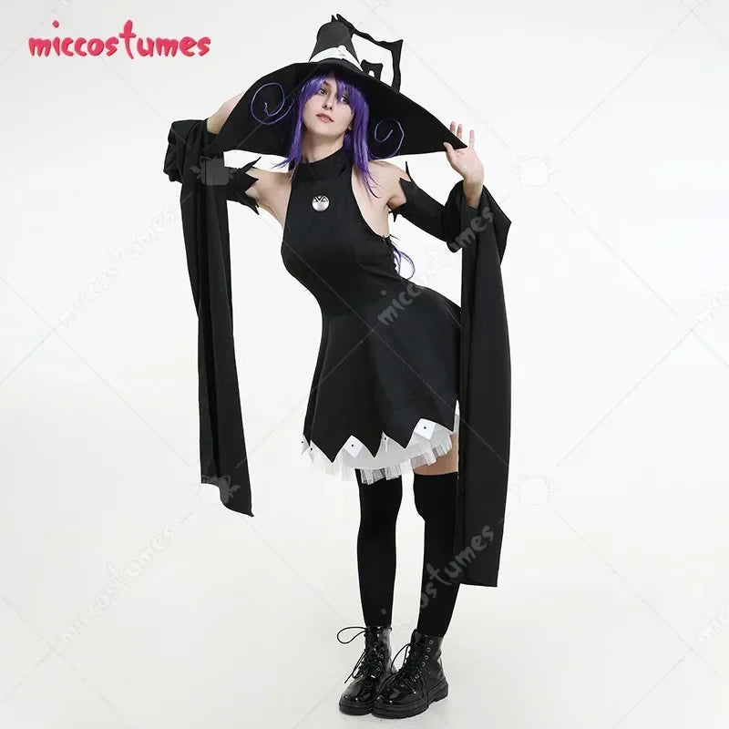 Women's Layered Hooded Dress Costume Set with Oversleeves and Statement Accessory Details