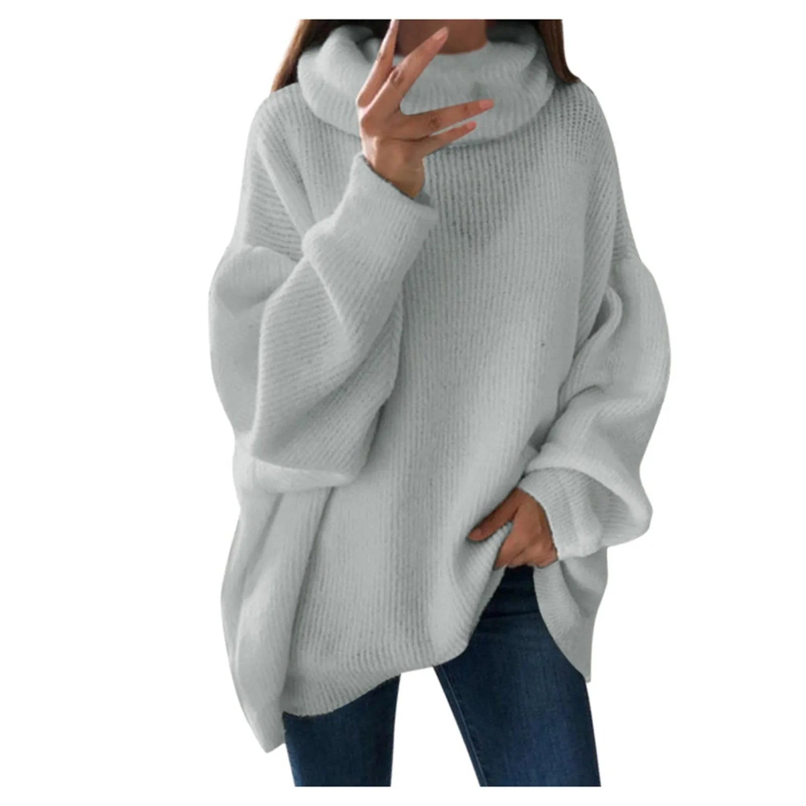 Women's Oversized Turtleneck Drop Shoulder Relaxed Knit Streetwear Sweater