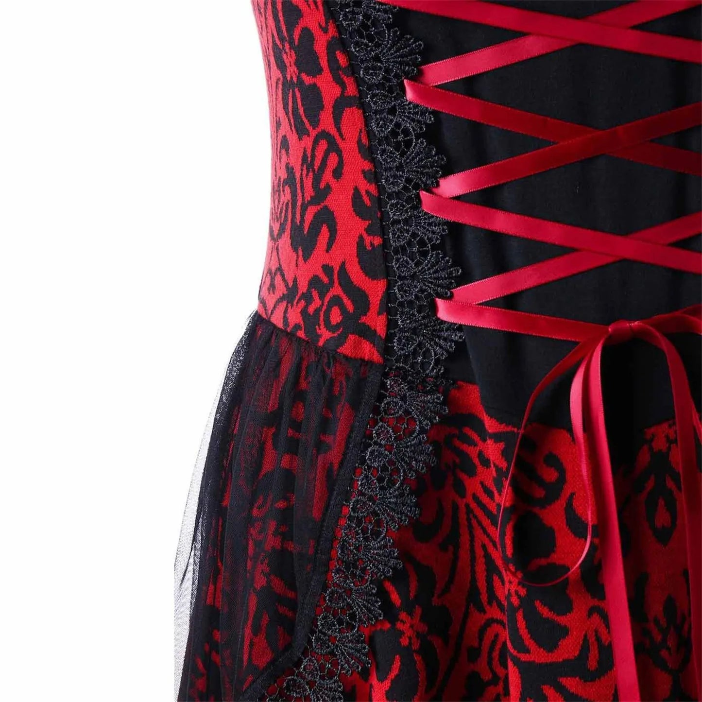 Vintage Gothic Floral Mesh Party Dress with Manga-Inspired Elegance
