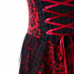 Gothic-Inspired Red and Black Lace Overlay Mini Dress with Tiered Hem