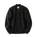 Men's Button Front Knit Bomber Jacket with Ribbed Trim for Contemporary Casual Streetwear