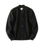 Men's Button Front Knit Bomber Jacket with Ribbed Trim for Contemporary Casual Streetwear