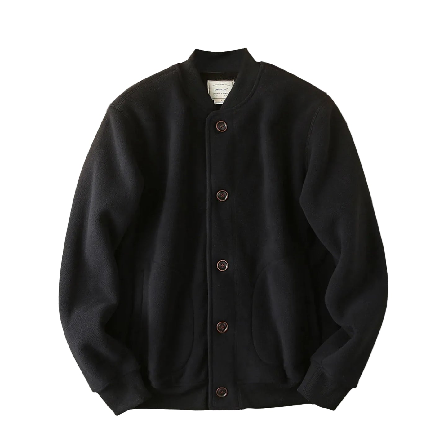 Men's Button Front Knit Bomber Jacket with Ribbed Trim for Contemporary Casual Streetwear