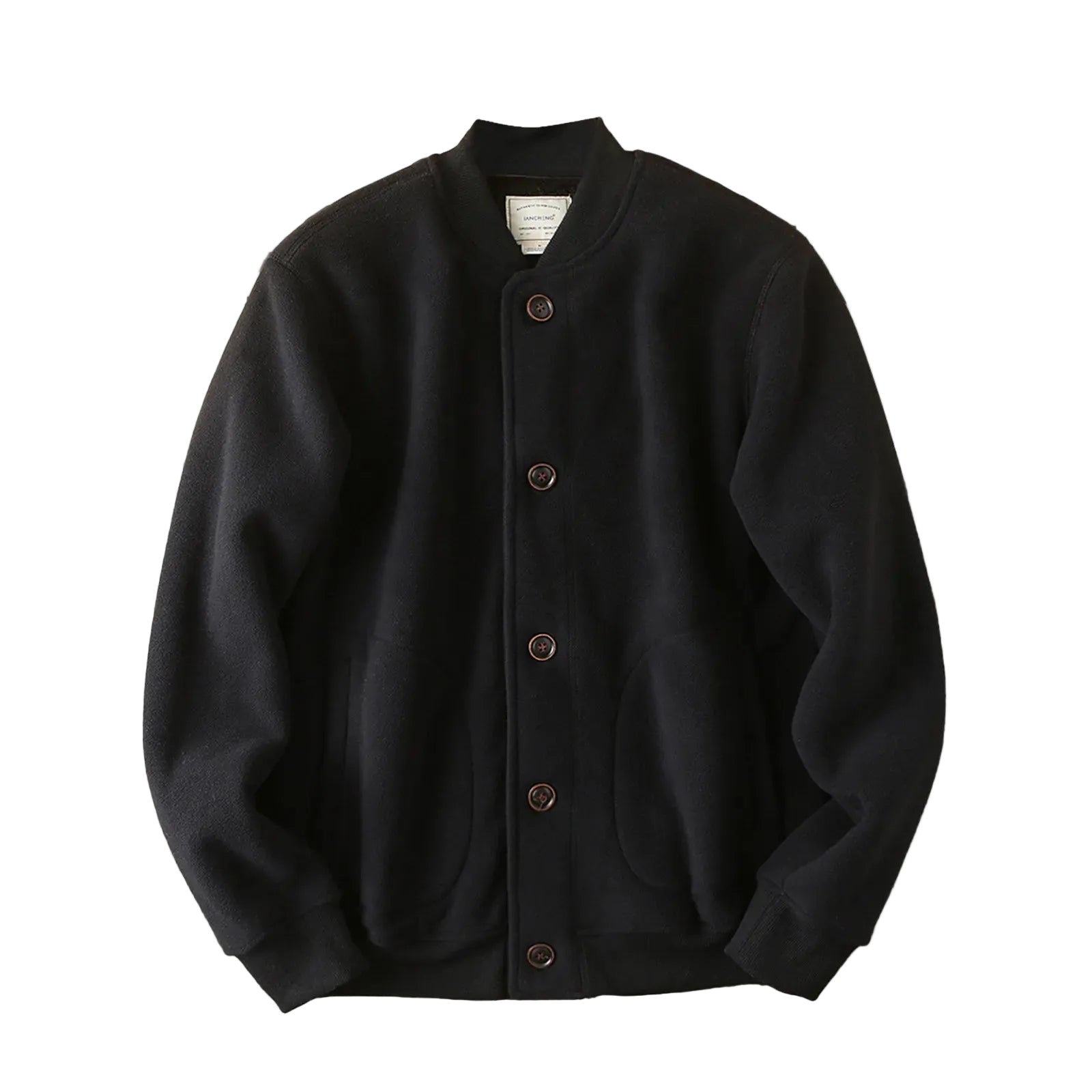 Men's Button Front Knit Bomber Jacket with Ribbed Trim for Contemporary Casual Streetwear