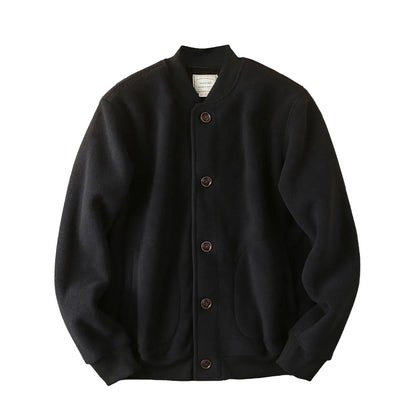 Men's Button Front Knit Bomber Jacket with Ribbed Trim for Contemporary Casual Streetwear