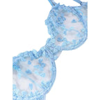 Light Blue Floral Embroidered Sheer Mesh Underwire Bra and Thong Set