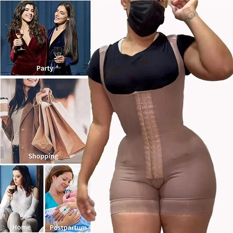 Open-Bust Mid-Thigh Bodysuit with Front Hook Closure and Sheer Mesh Leg Panels