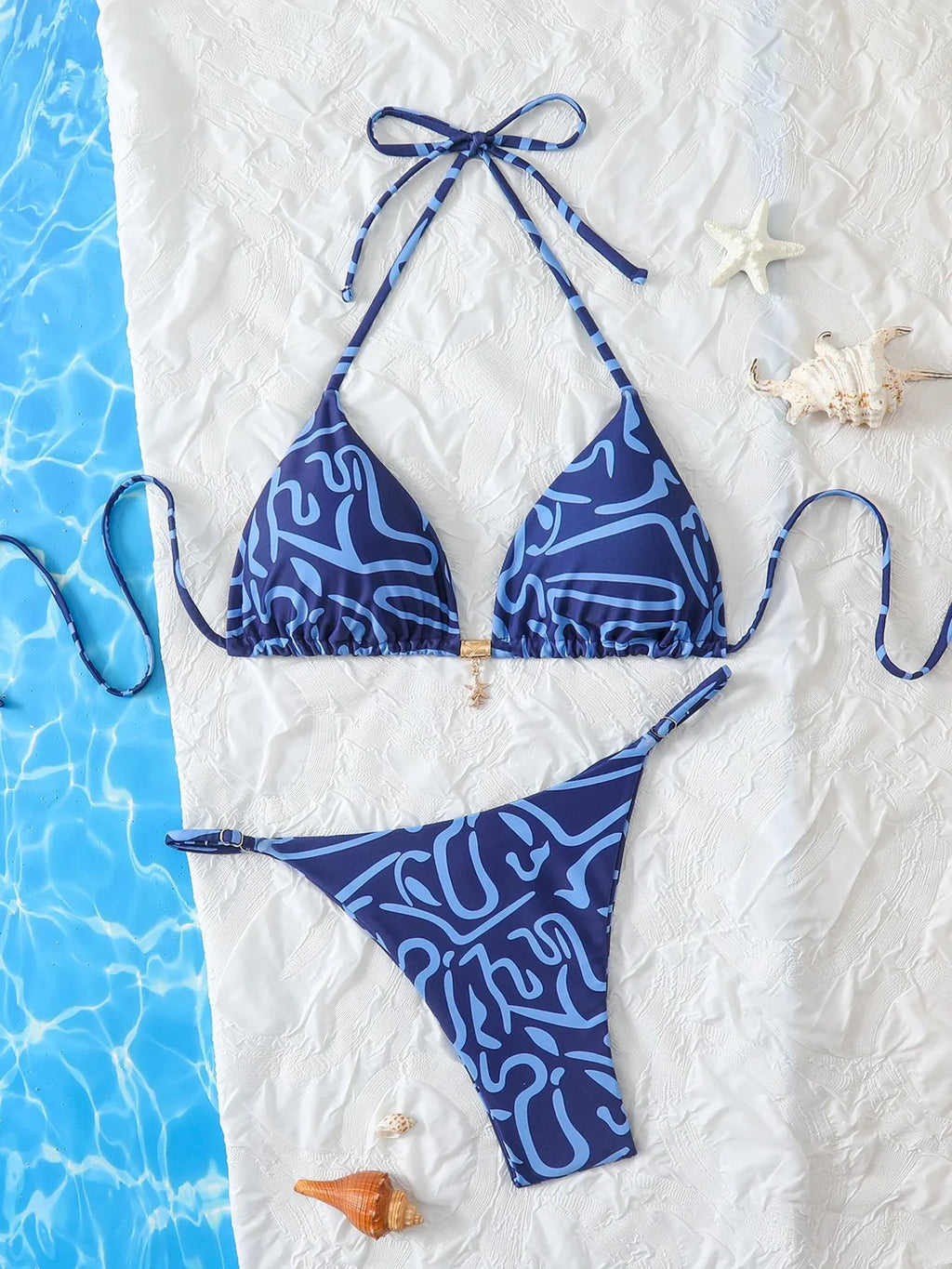 Vibrant Tropical Floral Print String Bikini Set with Sliding Triangle Top