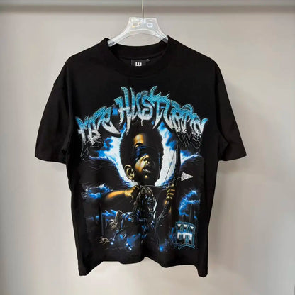 Distressed Graphic Oversized Cotton Streetwear T-Shirt with Vintage-Inspired Artwork