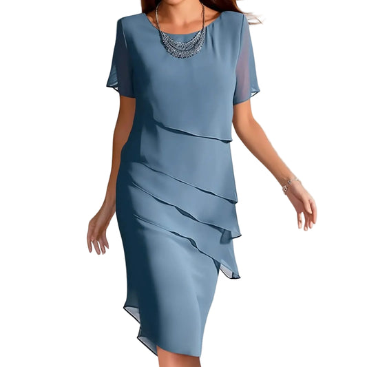 Layered Asymmetrical Ruffle Detail Feminine Alternative Midi Dress
