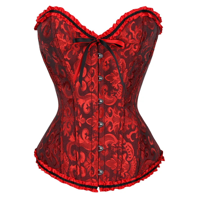 Floral Lace Overbust Corset with Structured Boning and Vintage-Inspired Styling