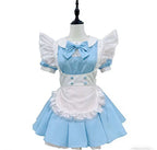 Pastel Color-Block Lolita Maid Dress with Pleated Skirt and Ruffled Apron