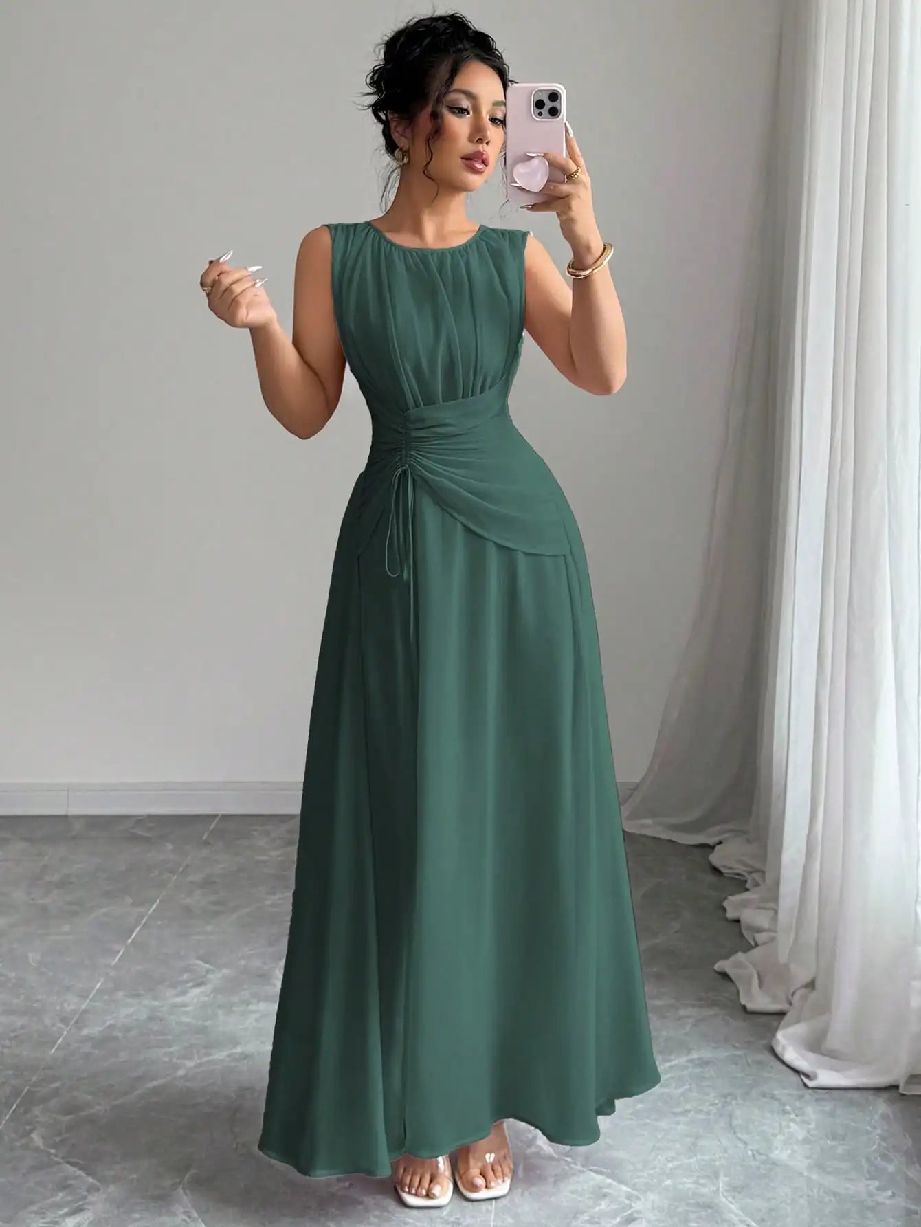 Sleeveless Chiffon Maxi Dress with Flowing A-Line Silhouette and Soft Drape