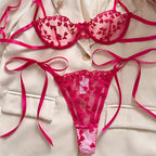 Ethereal Lavender Floral Embroidery Sheer Underwire Lingerie Set