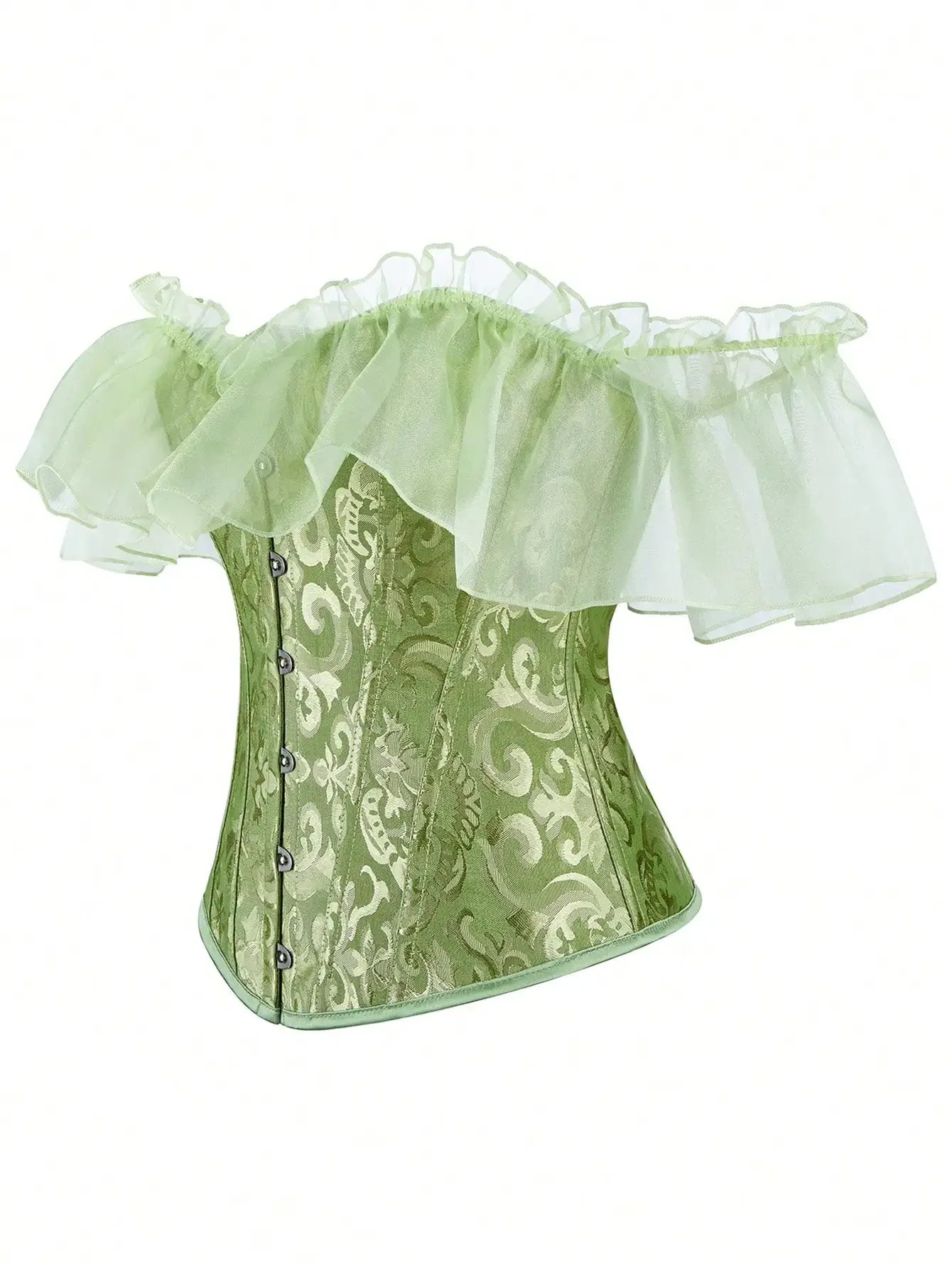 Off-Shoulder Floral Corset Top with Sheer Ruffle Sleeves and Structured Fit