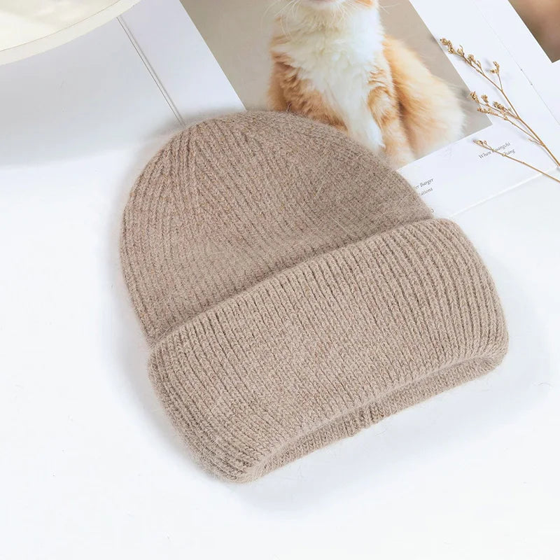 Soft Rabbit Fur Blend Acrylic Knit Beanie for Everyday Winter Casual Fashion and Comfort