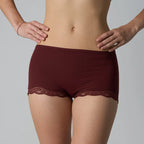 Rich Burgundy Lace-Trimmed Plunge Bralette and Lounge Short Set