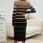Minimalist Striped Knit Midi Dress with Casual Streetwear Styling