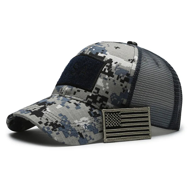 Unisex Mesh Baseball Cap with Camouflage Pattern and Embroidered Patch for Outdoor Adventures