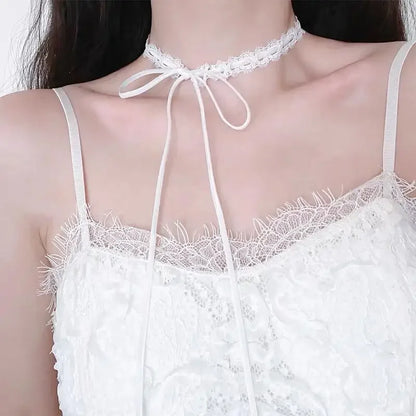 Delicate Lace Bow Choker Necklace for Gothic and Dark Feminine Looks