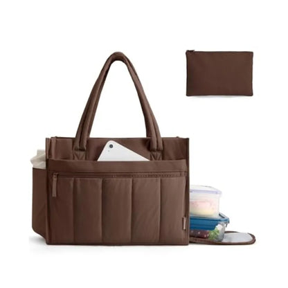 Large Capacity Quilted Laptop Tote Bag with Utility Storage Design