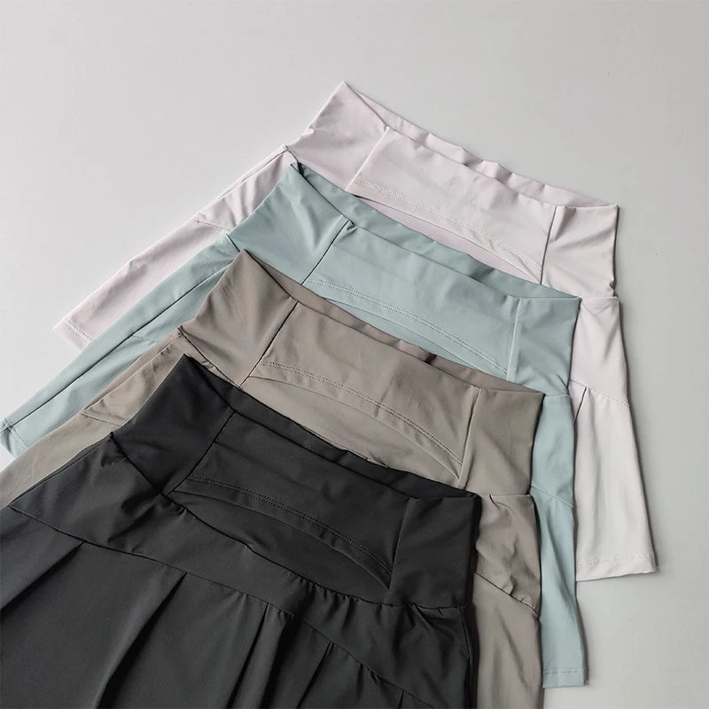 High Waist Performance Tennis Skort with Built-In Shorts and Pleats
