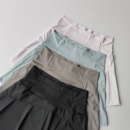 High Waist Performance Tennis Skort with Built-In Shorts and Pleats