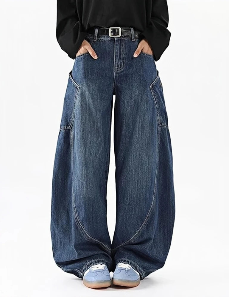 Unisex Baggy Wide Leg Denim Jeans with Relaxed Barrel Fit and Streetwear Style
