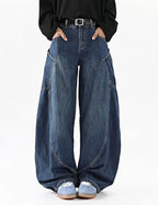 Unisex Baggy Wide Leg Denim Jeans with Relaxed Barrel Fit and Streetwear Style