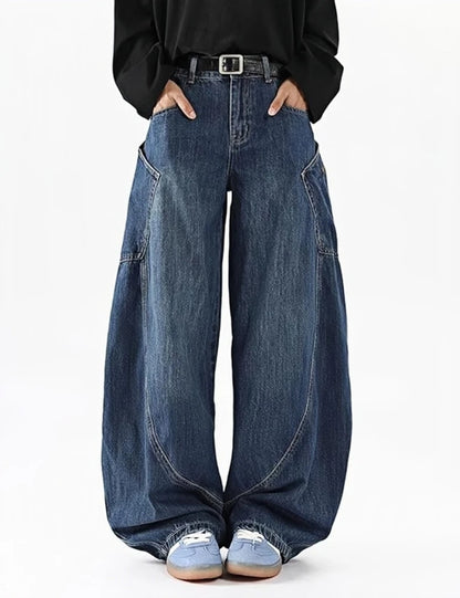 Unisex Baggy Wide Leg Denim Jeans with Relaxed Barrel Fit and Streetwear Style